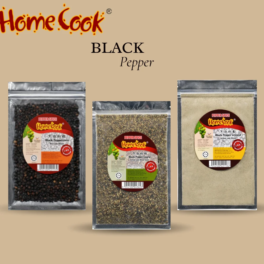 Economic Fresh Black Pepper Coarse Ground 50g Malaysia Black Pepper Crushed For Pasta Europe Standard Halal Certified Supplier