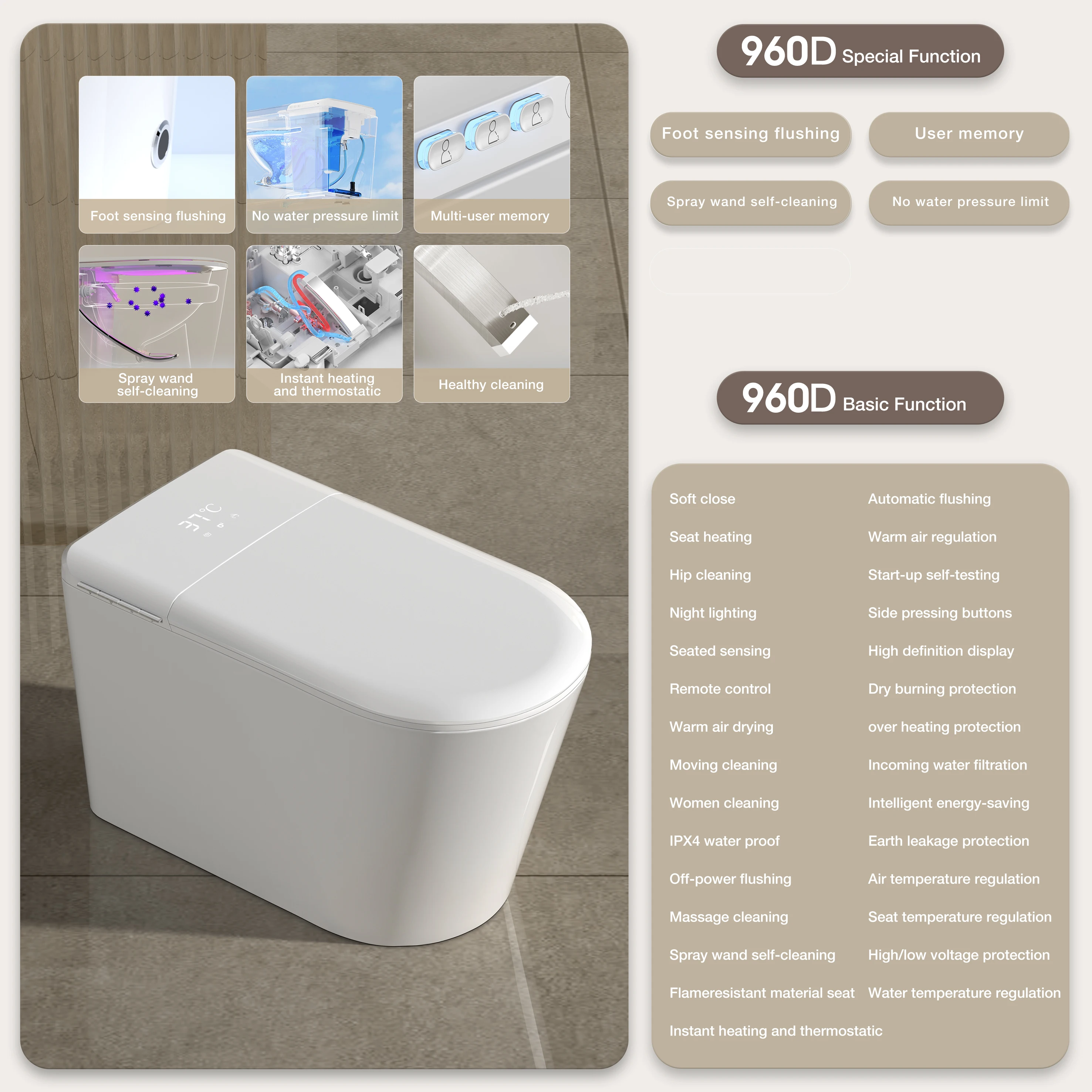 Modern Intelligent toilet Electronic Automatic Ceramic Toilet Floor mounted Slim Self-cleaning Smart Toilet for bathroom