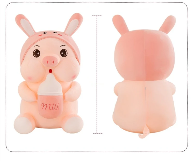 Giant Pig Toy Plush Pig Wholesale With Milk Tea Bottle Kawaii Stuffed Animals Soft Pink Pig Plush Toys