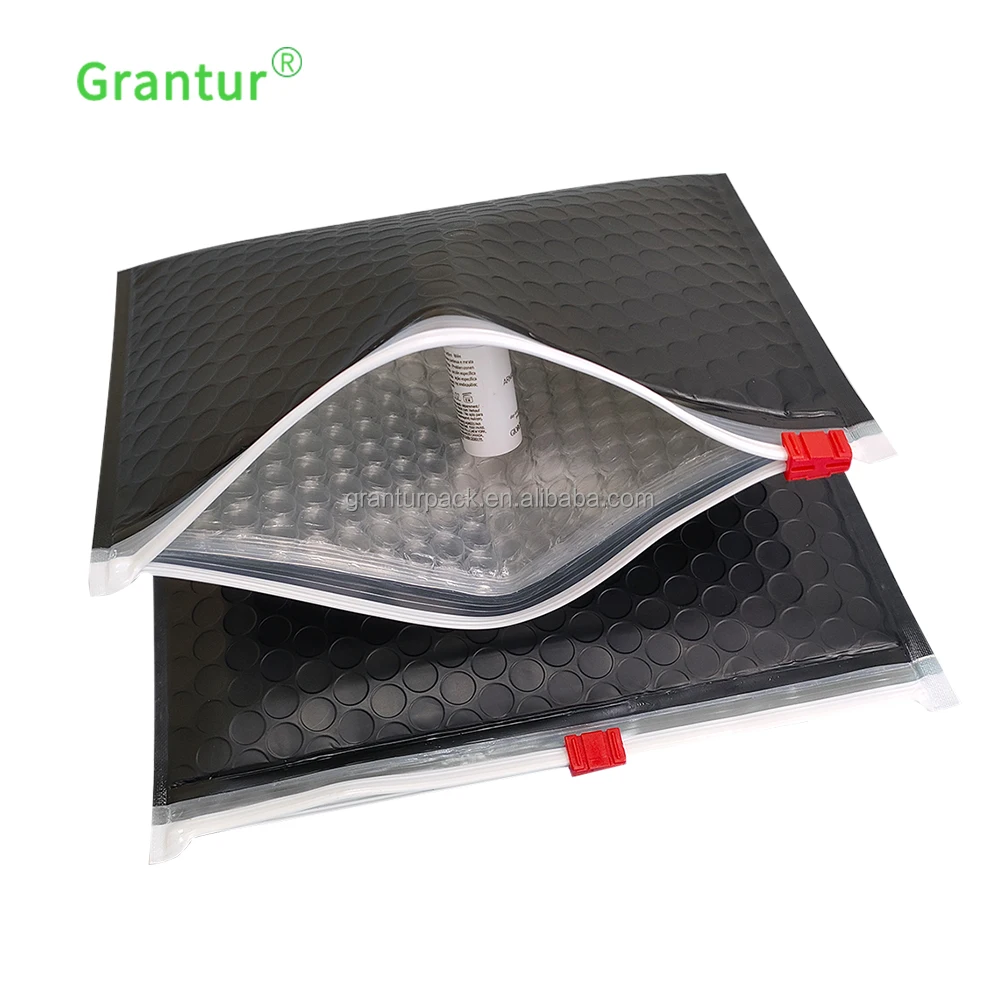 Матовый черный пакет с застежкой-молнией, многоразовый маленький пакет, поли-Пузырчатая почта с молнией для косметики