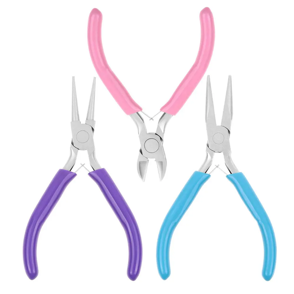 3Pcs Jewelry Making Pliers Tools includes Needle Nose Pliers, Round Nose Pliers, Wire Cutters for Jewelry Making Supplies