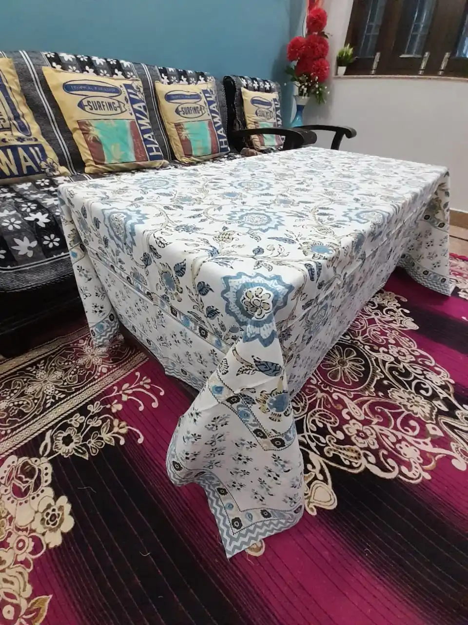 Indian Block Print Cotton Tablecloth, Floral Table Cloth for Dinning Table beautiful printed Dinner Table Decor Factory Price