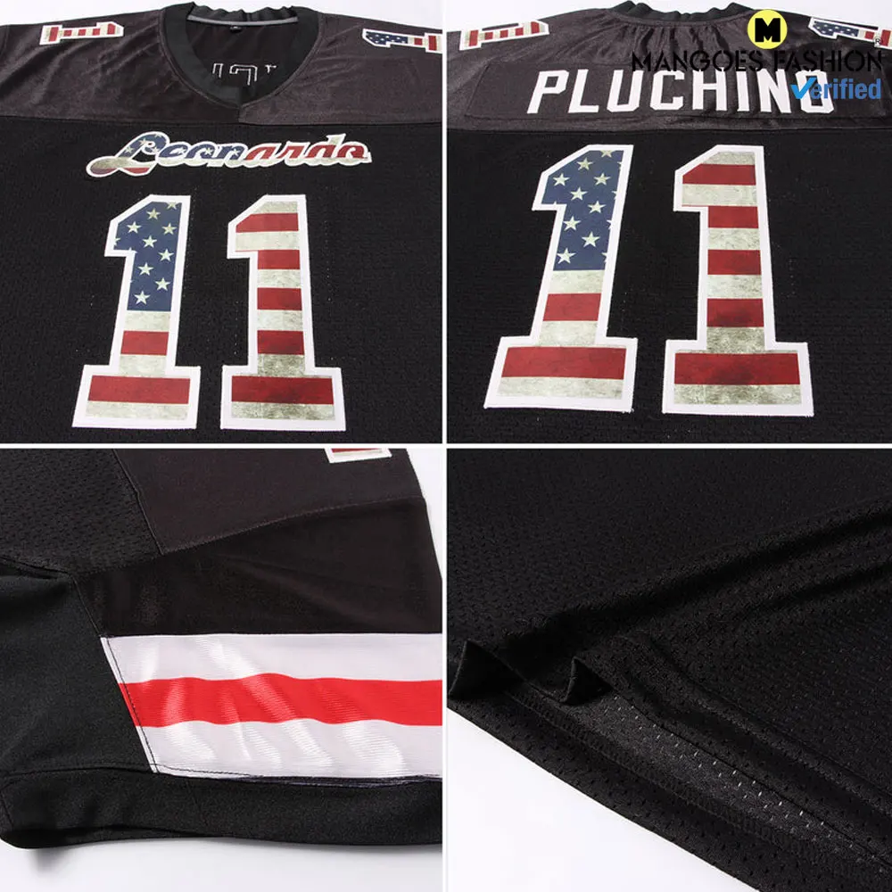 Vintage Style Custom Black USA Flag Cr-eam Mesh Authentic Football Jersey American Football Wear Sublimation Printing