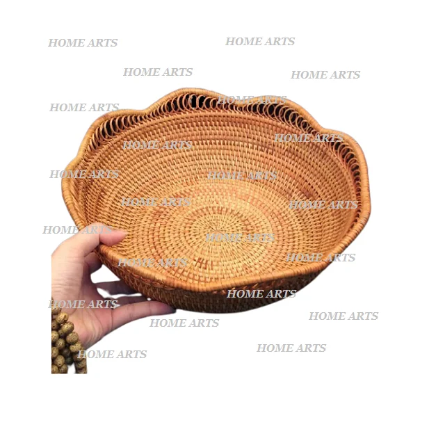 Set Of 2 Round Shape Rattan Storage Basket Superior Quality Different Sizes Rattan Bamboo Basket In Bulk