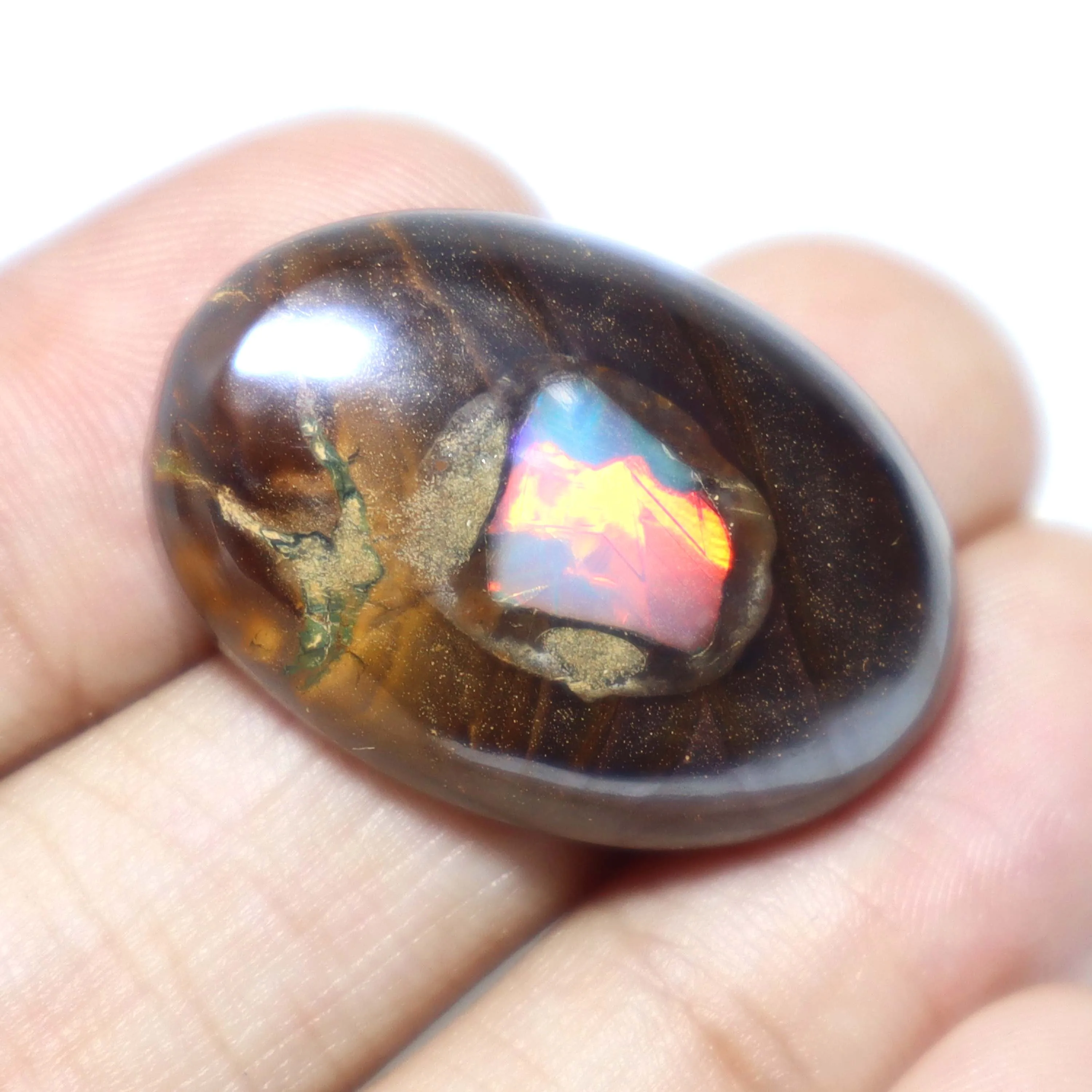 Natural Australian Boulder Opal Cabochon Loose Gemstone Hand Made Oval Shape Rare Quality