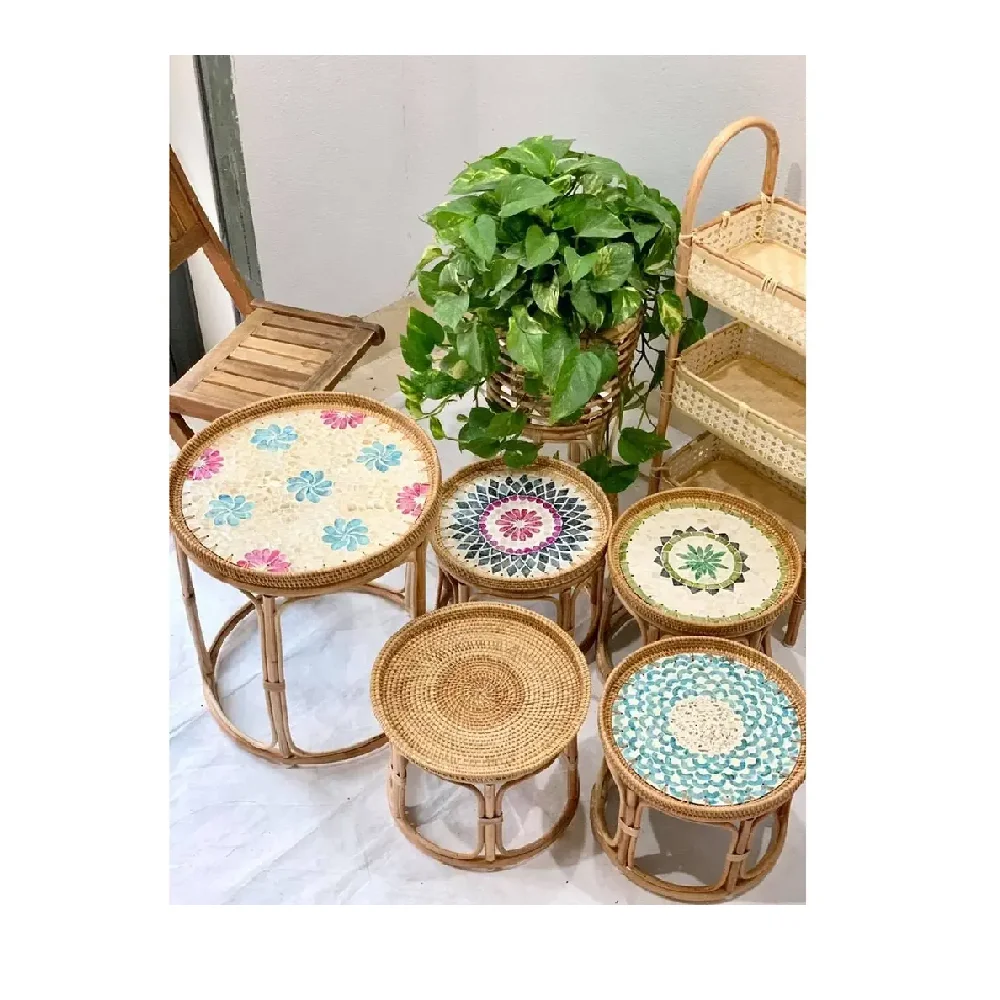Customized Style OEM Service Home Furniture Rustic Support tea table for living room Round Rattan Tea Table Made In Vietnam