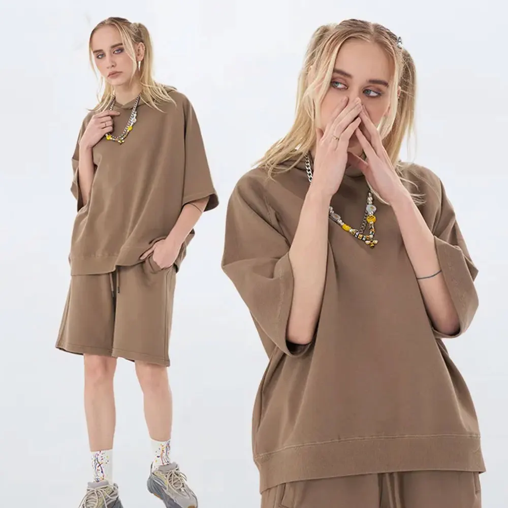 2023 Spring and summer heavy wool hoop 350gsm hoodie shorts casual boy couple suit Sweatshirt And Short Set Men gym Clothes