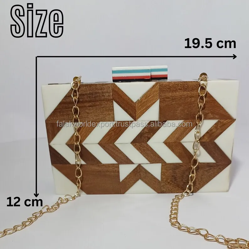 Woman Wooden Fancy Clutch Bag High Quality And Unique Design  for Womens Wedding Clutch Handbag Resin From India
