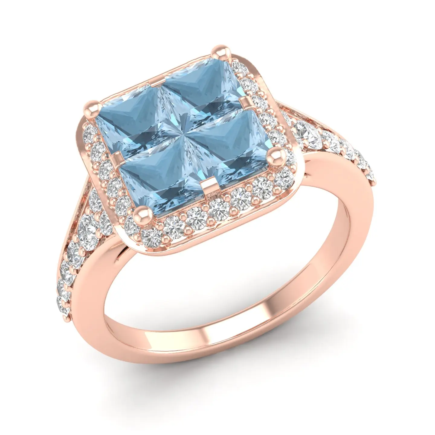 REYES Best Selling 14K Solid Rose Gold Diamond Engagement Rings for Women Genuine 1.56 Carat Aquamarine Gemstone Fine Jewelry