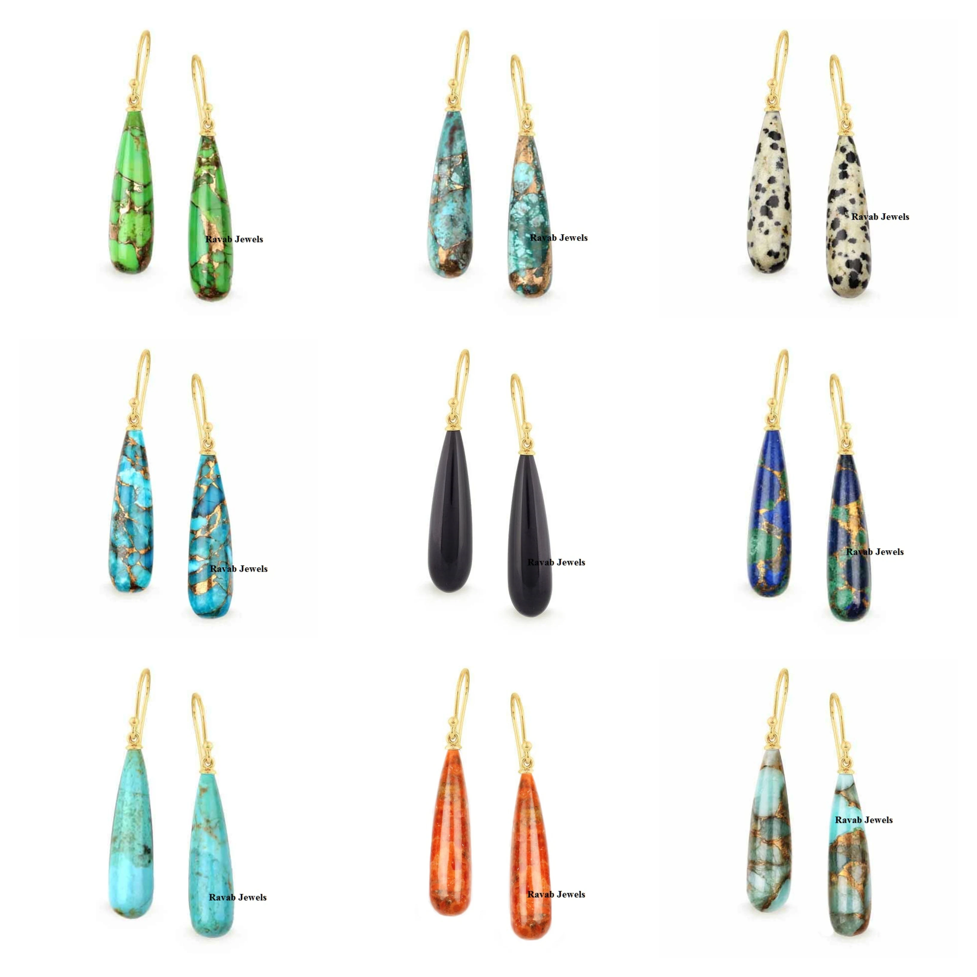 Latest 9x30mm Natural Pyrite Drop Shape Earring Solid Gold with Cute Gemstone for Female Long Dangle Partywear Diamond Jewelry