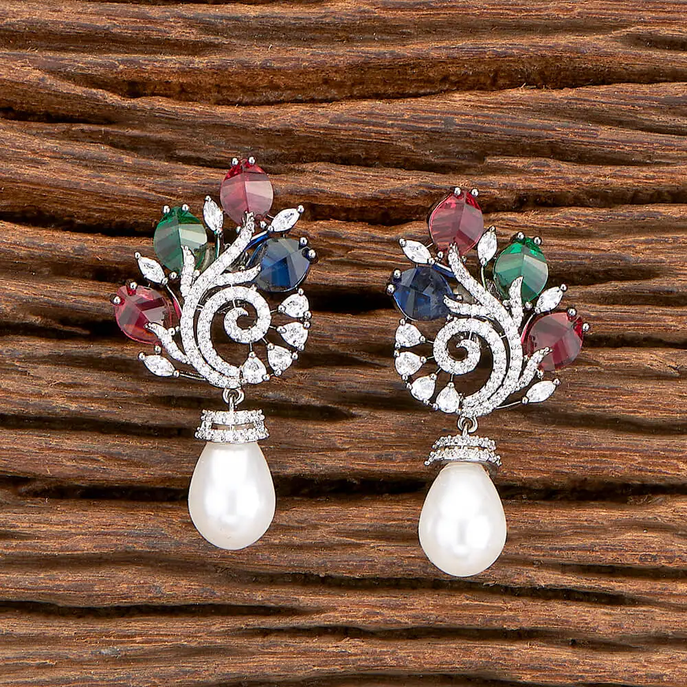 Stunning American Diamond Classic Short Cz Earring With Black Plating 428904 in Fashion Jewelry