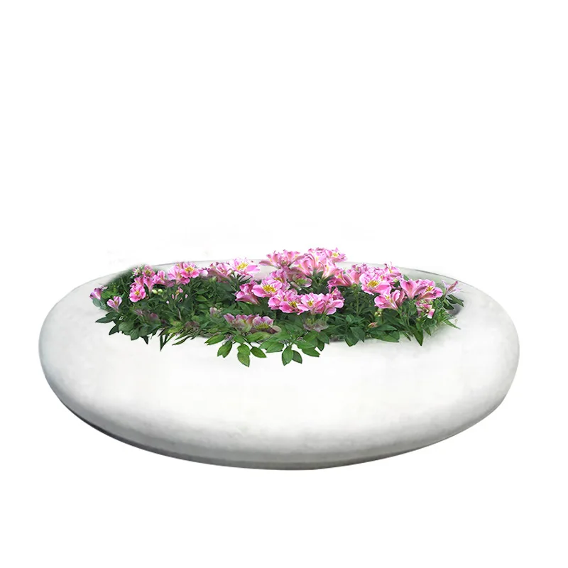Custom Fiberglass Multi-person Leisure Bench White Round Bench With Flower Pot