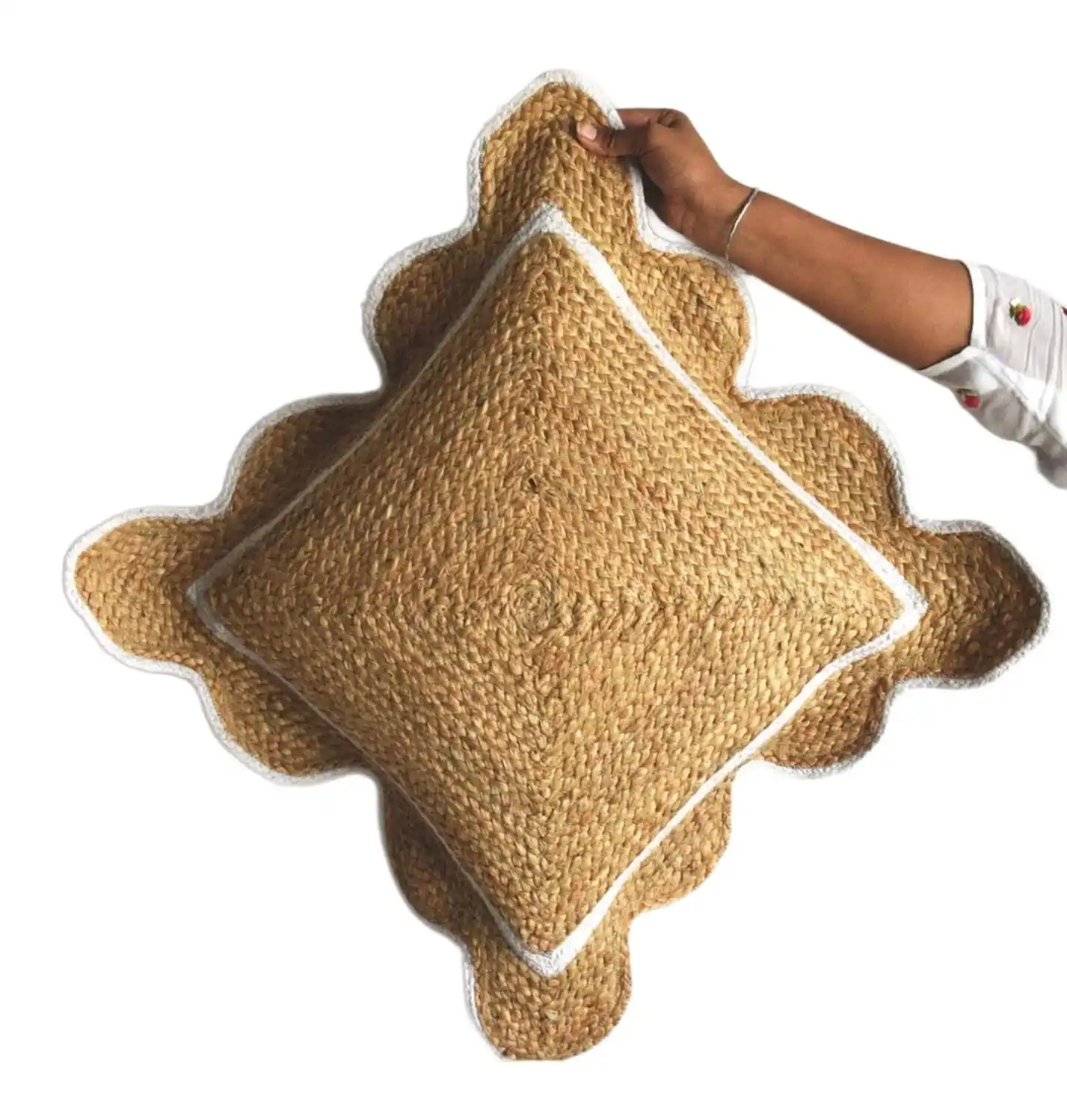 Braoded scalop Decorative 100% Jute hemp Braided cushion covers for sofa Bedding Decoratrive hemp braided jute cushions