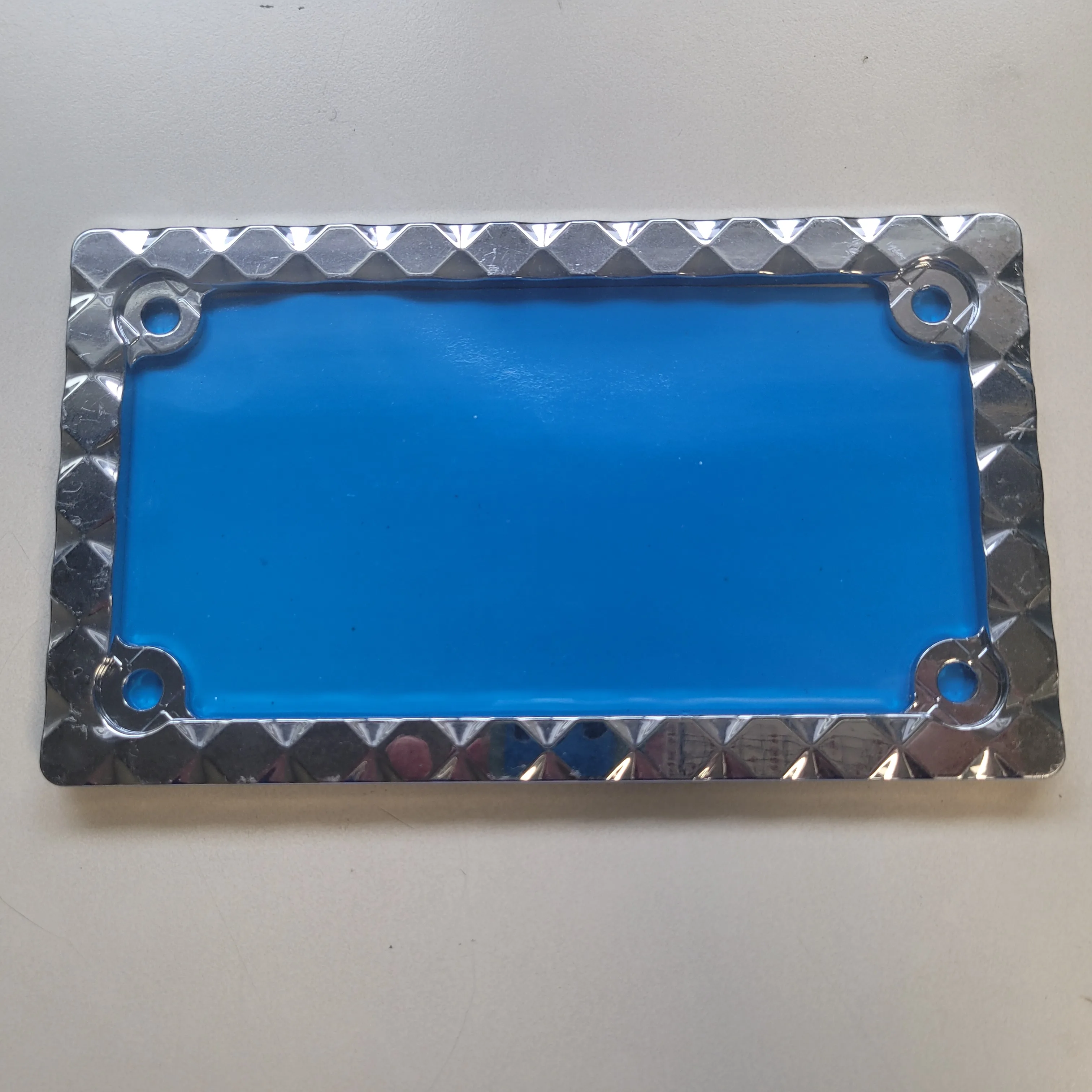 Kids Gasoline Motorcycles Silver Diamond Plate License Plate Frame for Young Enthusiasts