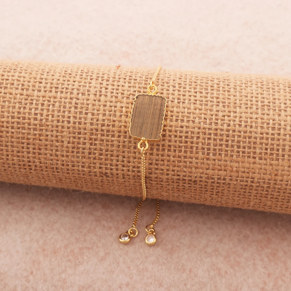 Wholesale Customized Natural Flashy Labradorite Rhinestone Pull Bracelet Diamond-Studded Brass Chain Gold Plating Zig Zag Gift