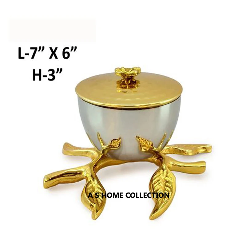 luxury black glossy color golden leaf stand decorative metal fruit serving bowl