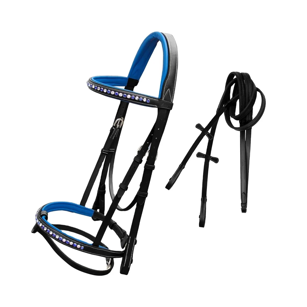 Alternate White & Dark Blue Bling Jumping Bridle in all Sizes High Quality Tanned Leather Farm Race outdoor sports Stable