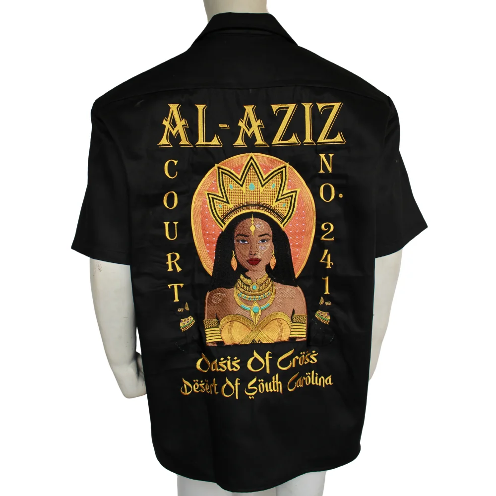 Customized black Shirt with Embroidered artwork al aziz court walking shirts daughter of osis shirt in black