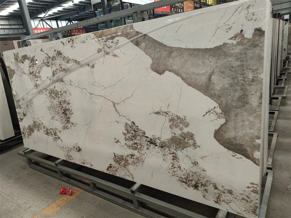 Elegant porcelain marble glossy slab sintered stone tile bedroom on sell