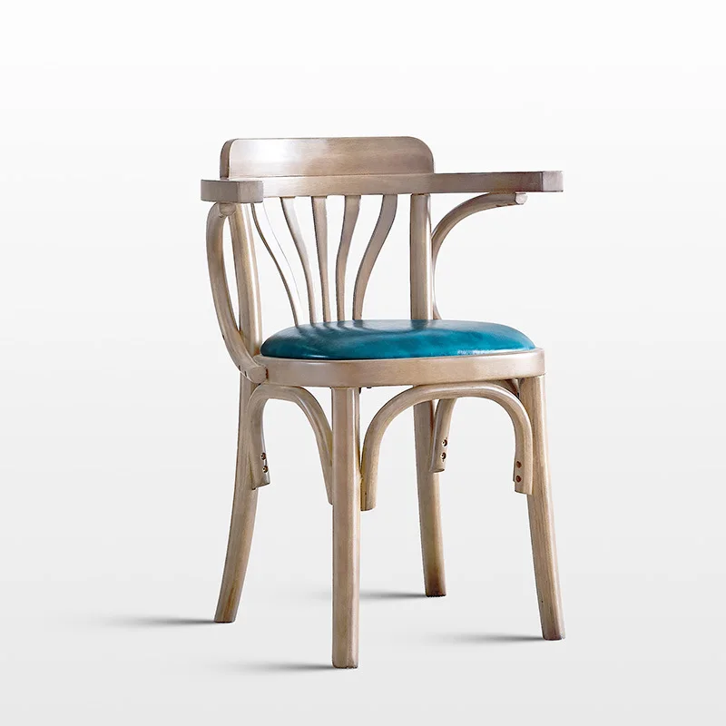 Nordic Retro Theme Music Wood Chairs for Restaurants Bar Hotel Antique Leisure wood slat back PU leather upholstery coffee Chair