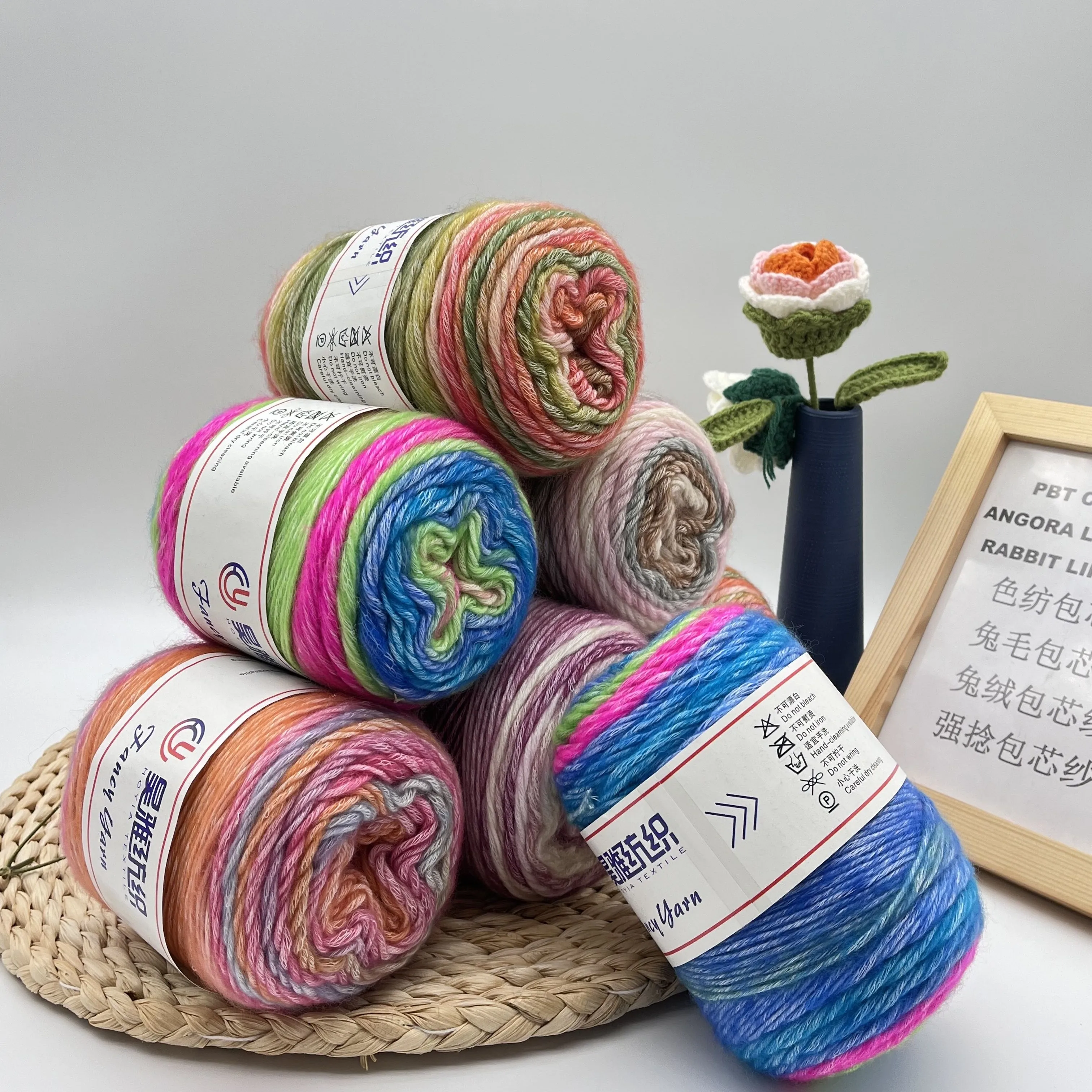Competitive price high tenacity fancy cake yarn acrylic cotton crochet yarn for hand knitting