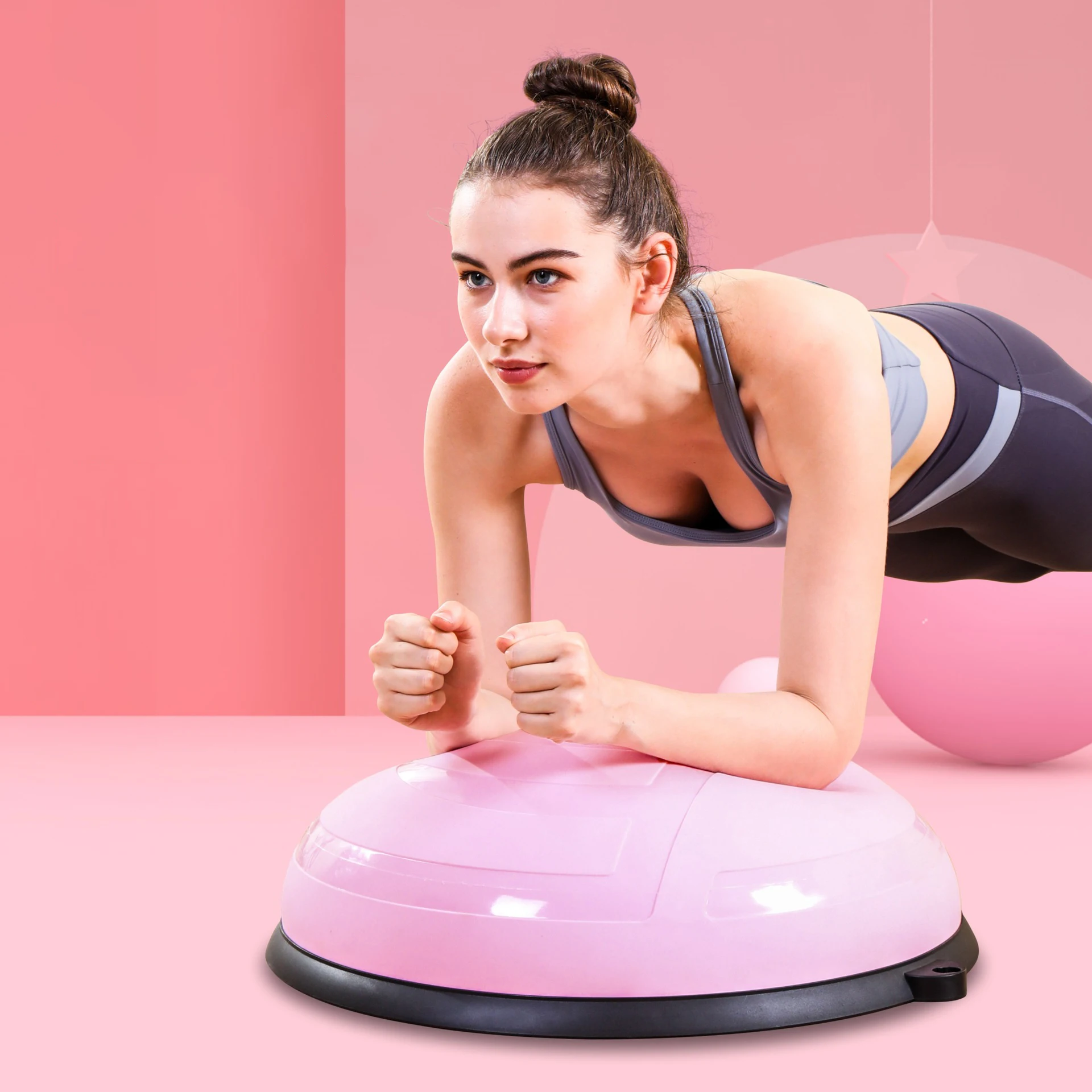 Design half balanced yoga hemisphere with handle yoga Pilates wave speed ball custom logo gym yoga equipment rose two-color half