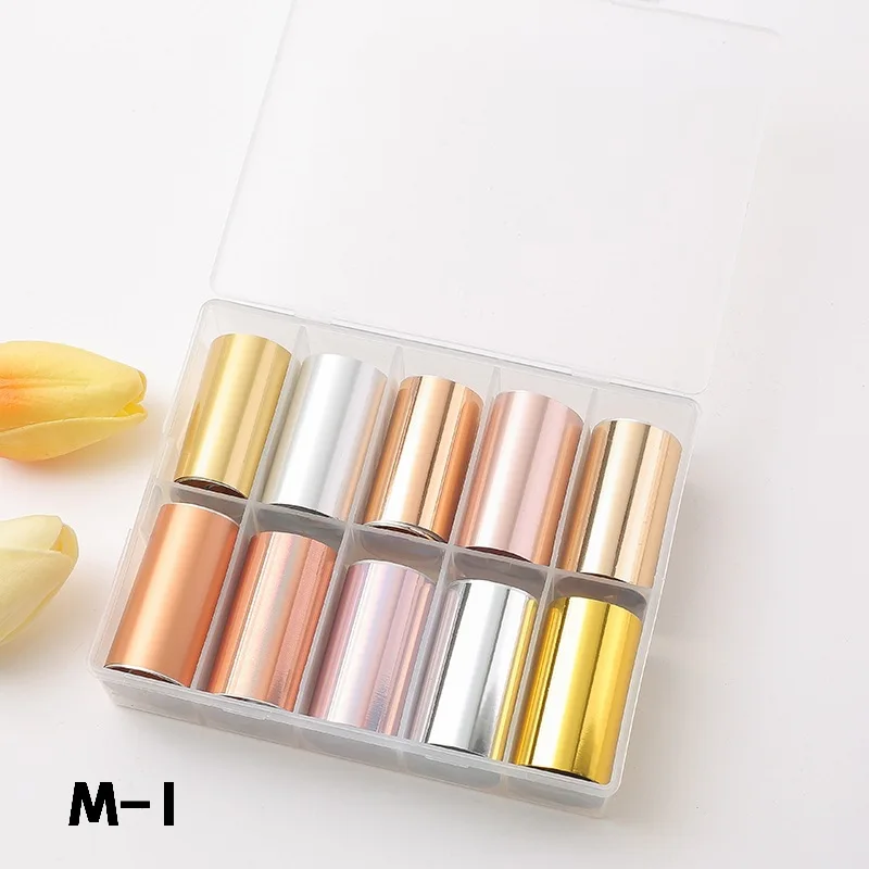 designer logo nail foil transfer plastic nail art glue decals 10 rolls nail art transfer paper foil kit