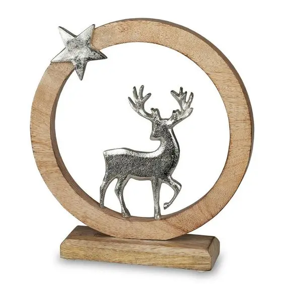 Metal Reindeer Round Wood Circle Christmas Decorative Ornament Shelf & Table Decor Factory Price High Quality Material Used
