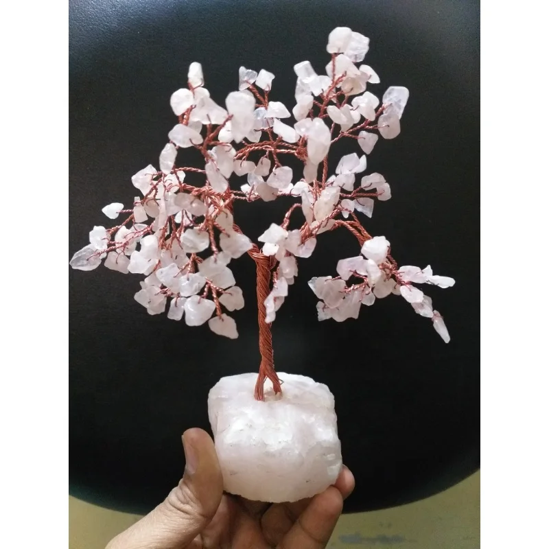 Rose Quartz Gemstone Tree With Rose Quartz Raw Base Crystal Crafts Natural Stones Reiki Minerals Feng Sui Christmas Gems Tree