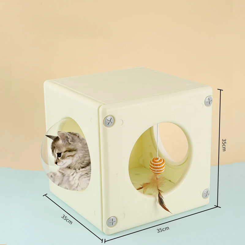 Outdoor spliceable plastic summer funny small waterproof kennel cat bed house pet bed with cat toys