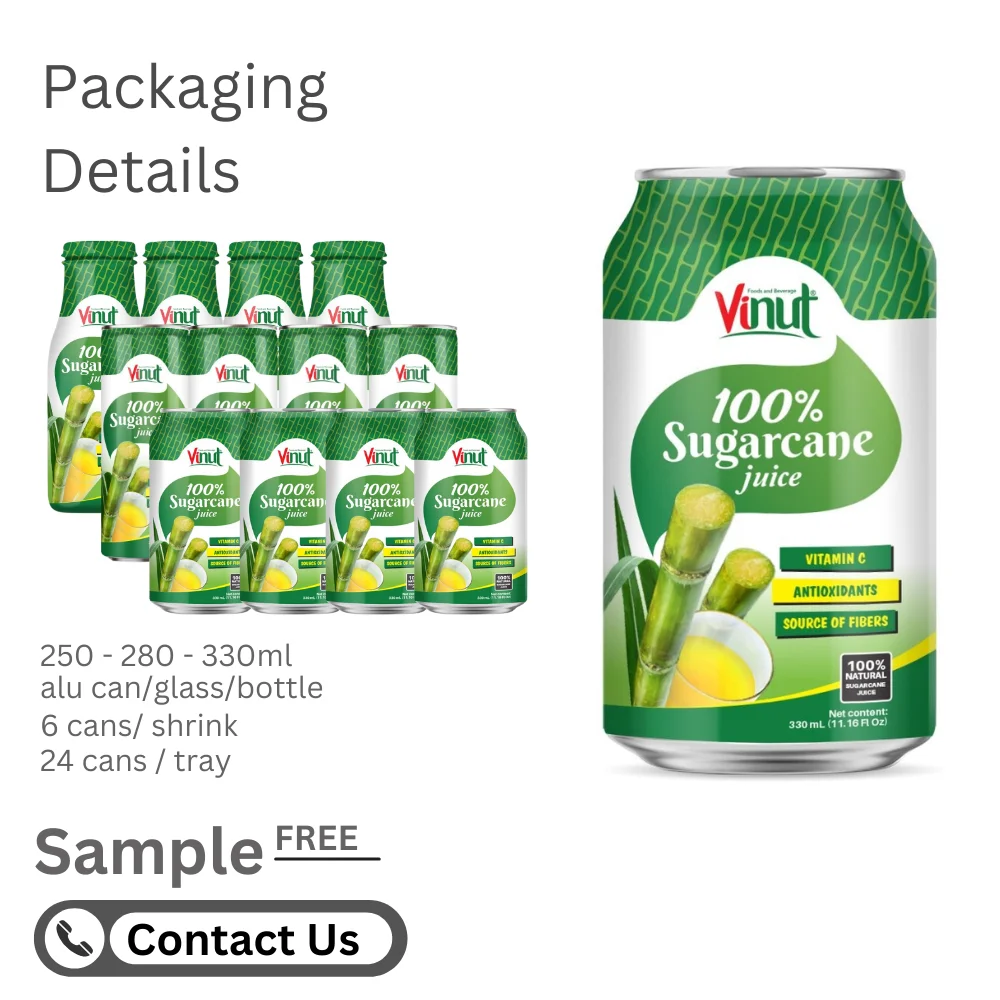 Manufacture Beverage Vietnam 100% Natural Sugarcane Fruit Juice 280ml Glass Drink - Free Sugar - Free Sample - Private Label