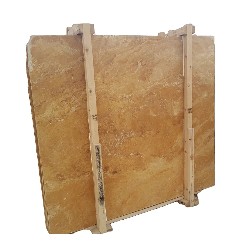 2023 Yellow Gold Travertine Filled & Honed Cross Cut Slab CEM-SLB-05-02 Natural Stone %100 Tiles Made in Turkey
