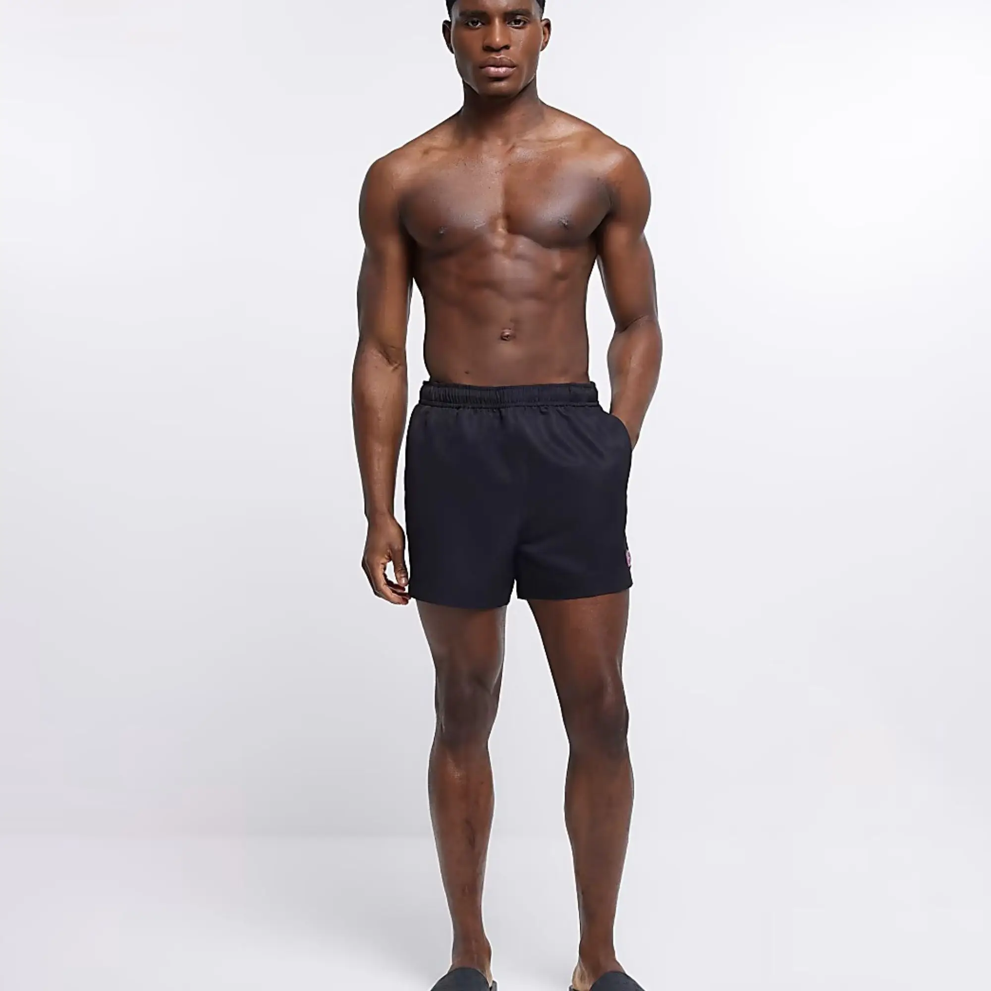 Regular Fit 100% Nylon Polyamide Side Slip Pockets Elasticated Waist Black Regular Fit Iridescent Swim Shorts