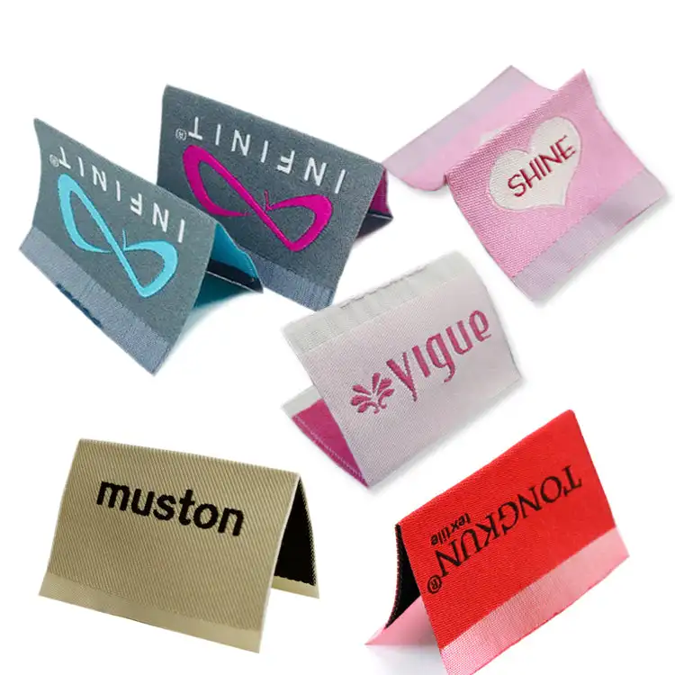 Factory main label 3d printed woven free mock up custom fold clothes woven label recycled damask tags for T shirt
