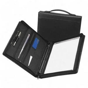Personalized High Quality Real Leather Ring Binder With Mobile & Calculator Holder 3 Pen Loop Document & Notepad Holder