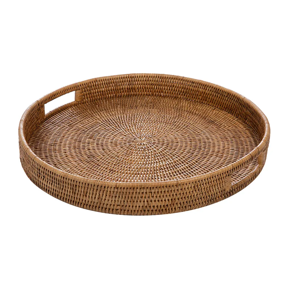 Hot Selling japandi Style Round Rattan Tray With Handle - Natural