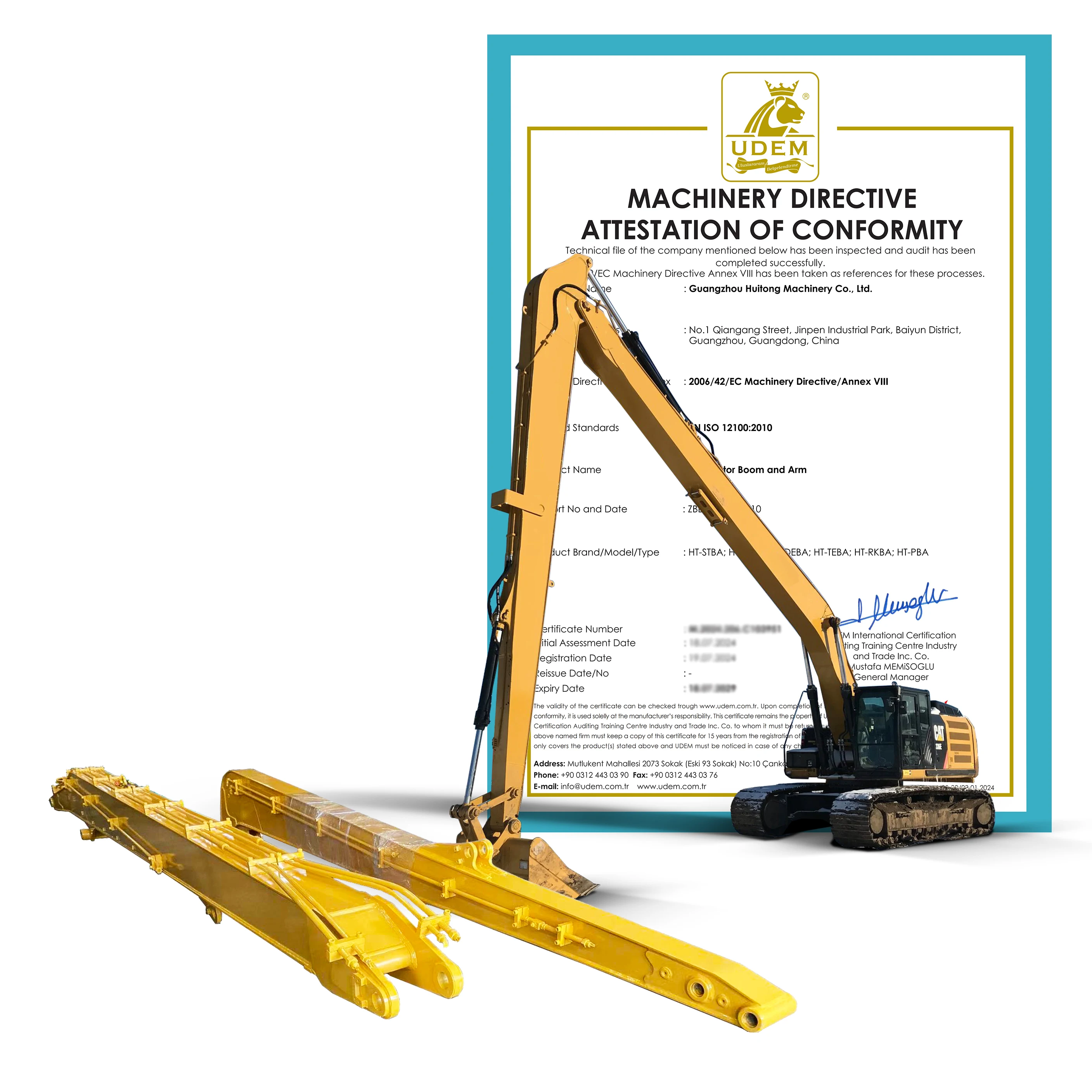 HUITONG Sk500 Cat345 Medium Excavator Extension Boom Arm 60ft 22m Long New Used Condition Retail Manufacturing Shipping Russia