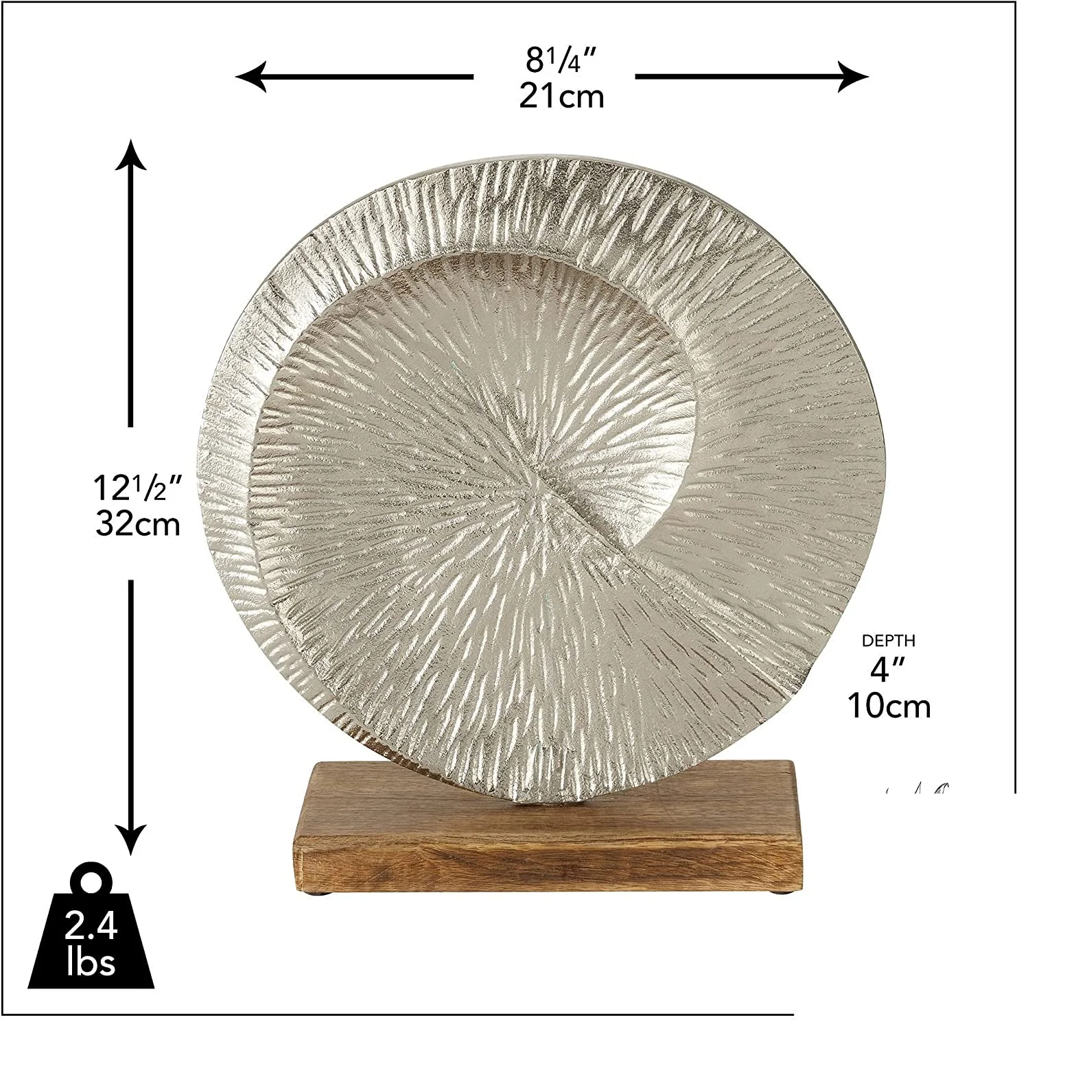 Silver Aluminum Modernist Home Infinity Disc Sculpture Accent With Mango Wood Base Tabletop Sculpture For For Office and Home