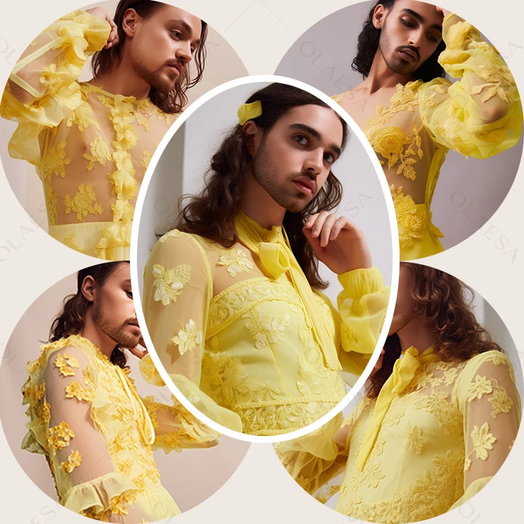 2024 Design Women Long Sleeves Elegant Embroidery Lace Dresses Custom Embroidered Lace Dress For Women