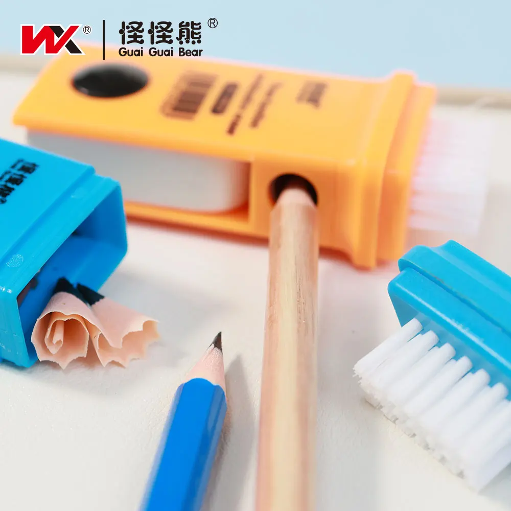 Factory stock fast delivery Brush eraser Pencil sharpener 3-in-1 eraser pencil sharpener rubber For School Student Stationery