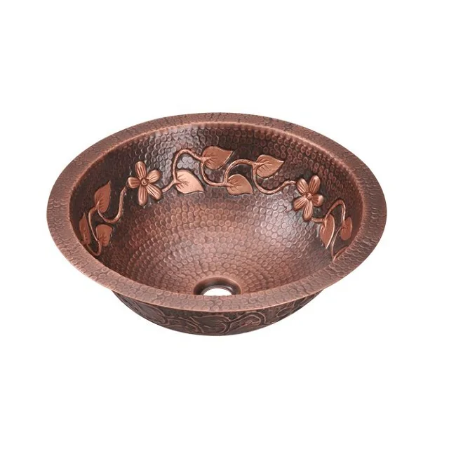 Classic design copper hammered wash basin sink round shape customized size kitchen sink for best selling