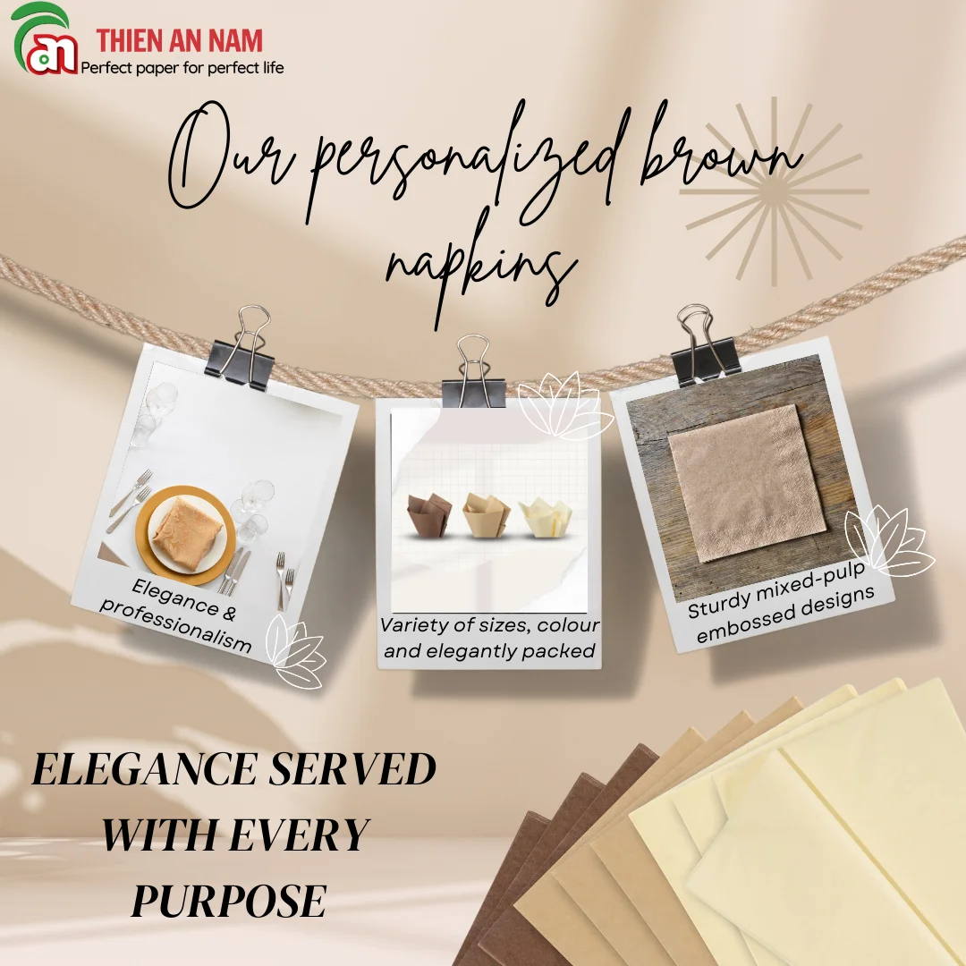 Custom Cheap Soft Durable Elegant Recycled-pulp Brown Napkin, Available in Various Sizes