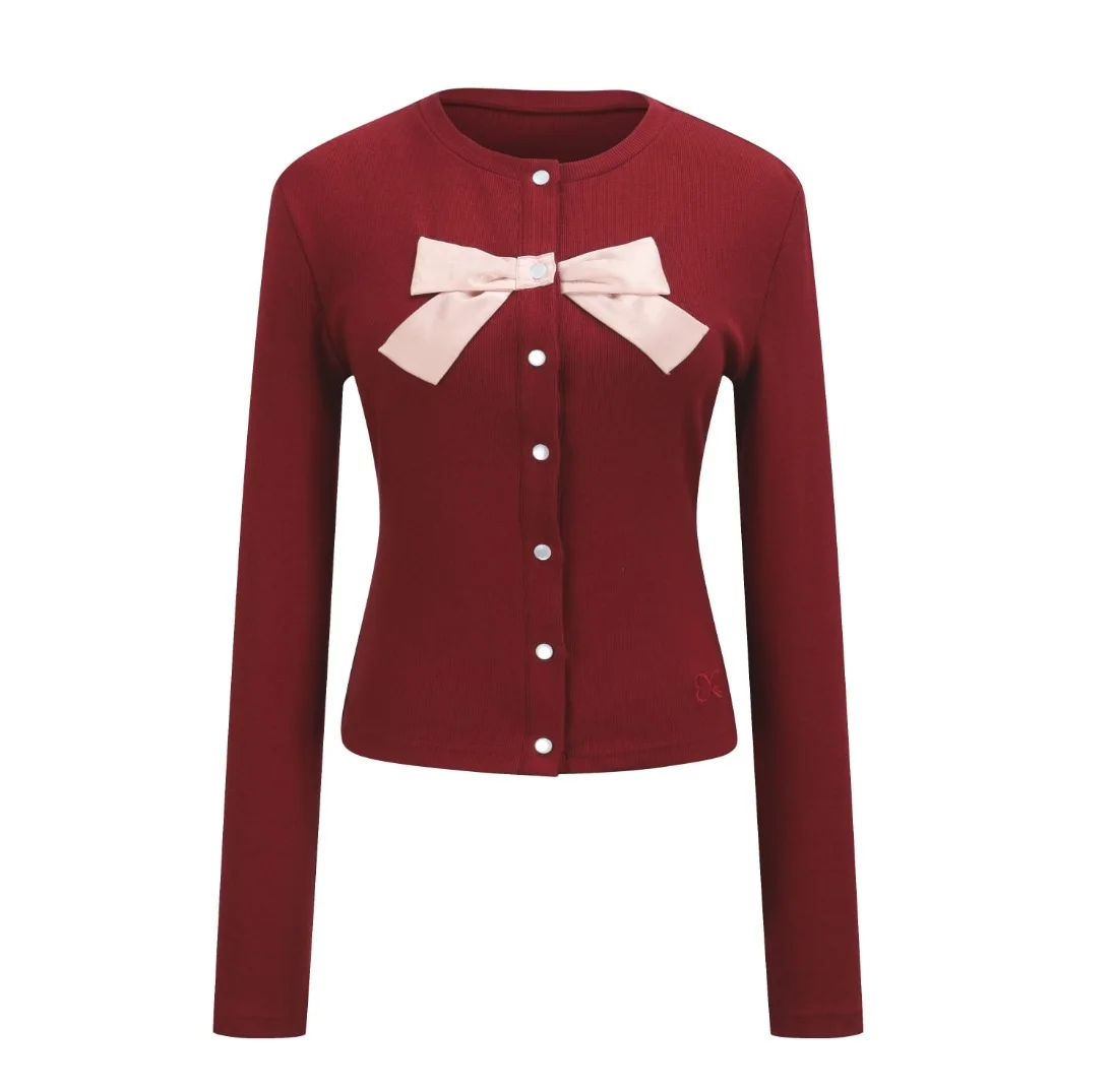 Trending products 2024 new arrivals wholesale clothes RUNWAY TICKET Run-T Baby Ribbon Cardigan_ Red S|M|L Korean fashion
