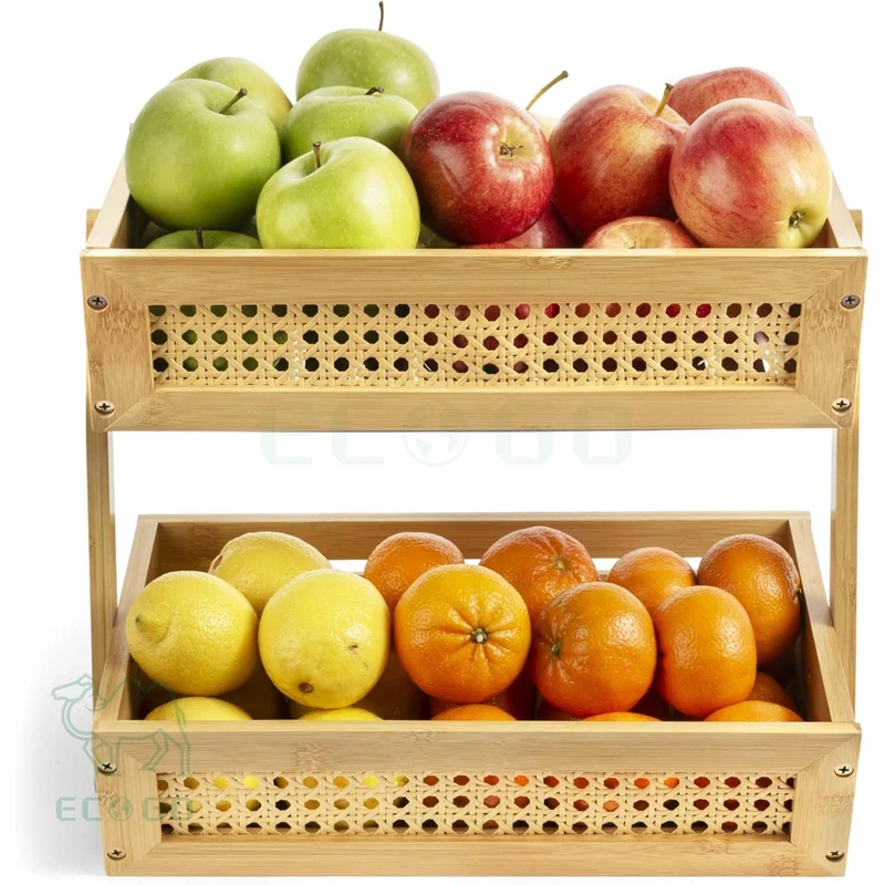 Natural Bamboo Custom Fruit Bowl Basket Food and Vegetables Holder Fruit Basket Drainer Rack Storage Fruit Basket