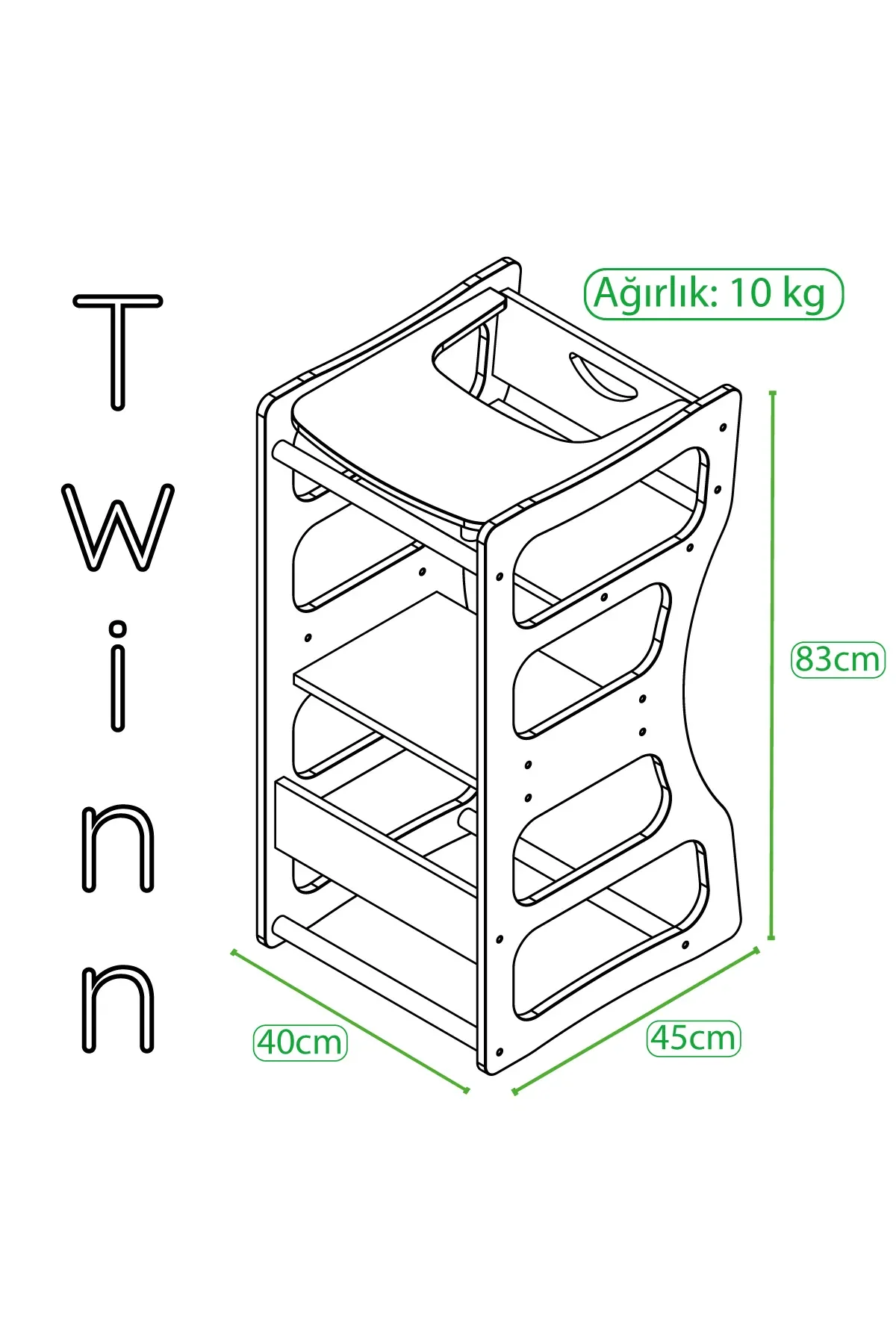 Comfortable Durable TWINN Learning Tower & Highchair (2 in 1) High Quality Wholesale for Kids Furniture Easy Assemble Safety