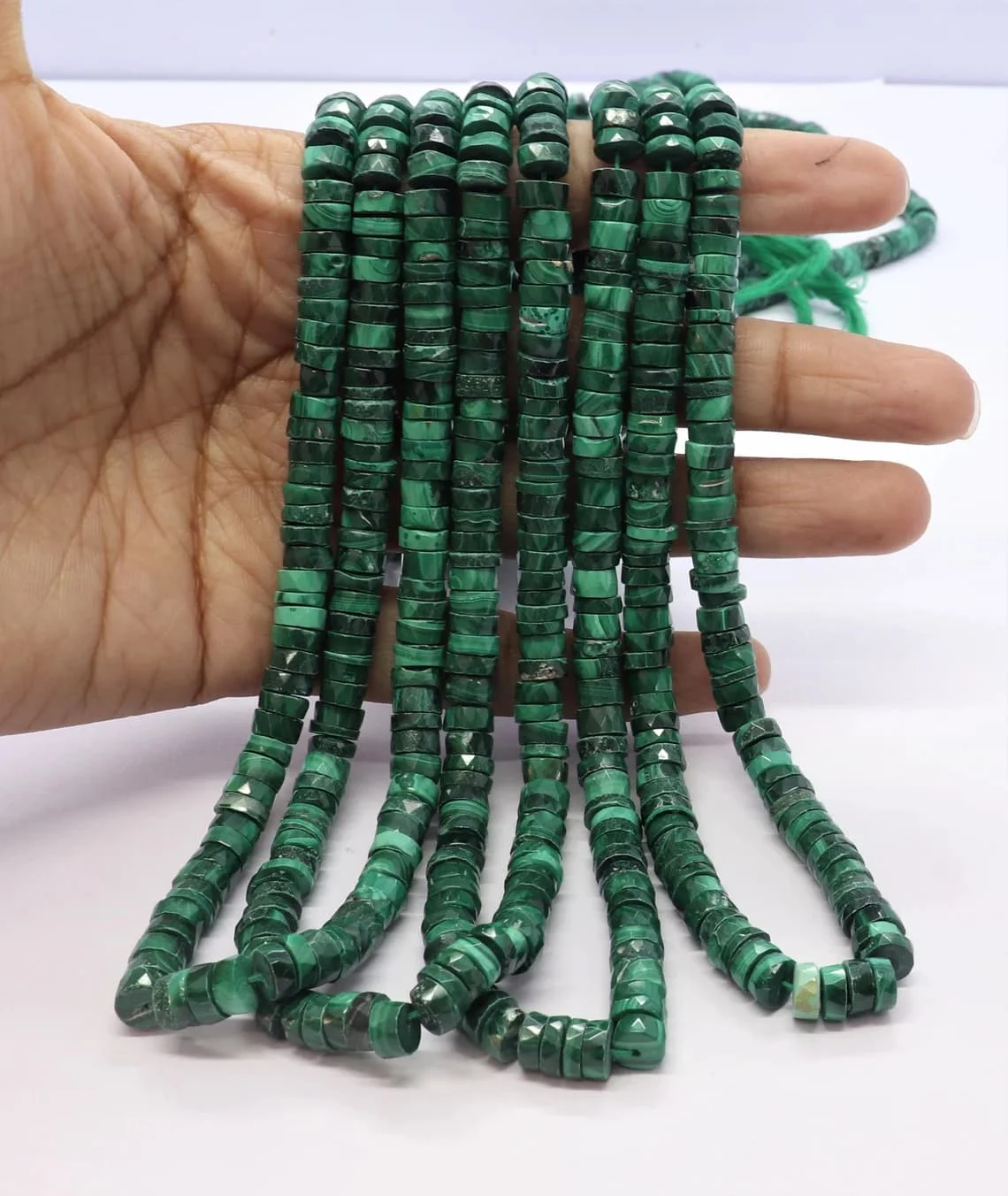 Natural Malachite Faceted Tyre Beads, 6-7 mm Malachite Beads, Malachite Faceted Wheel Beads, Malachite Tyre Shape Heishi Beads