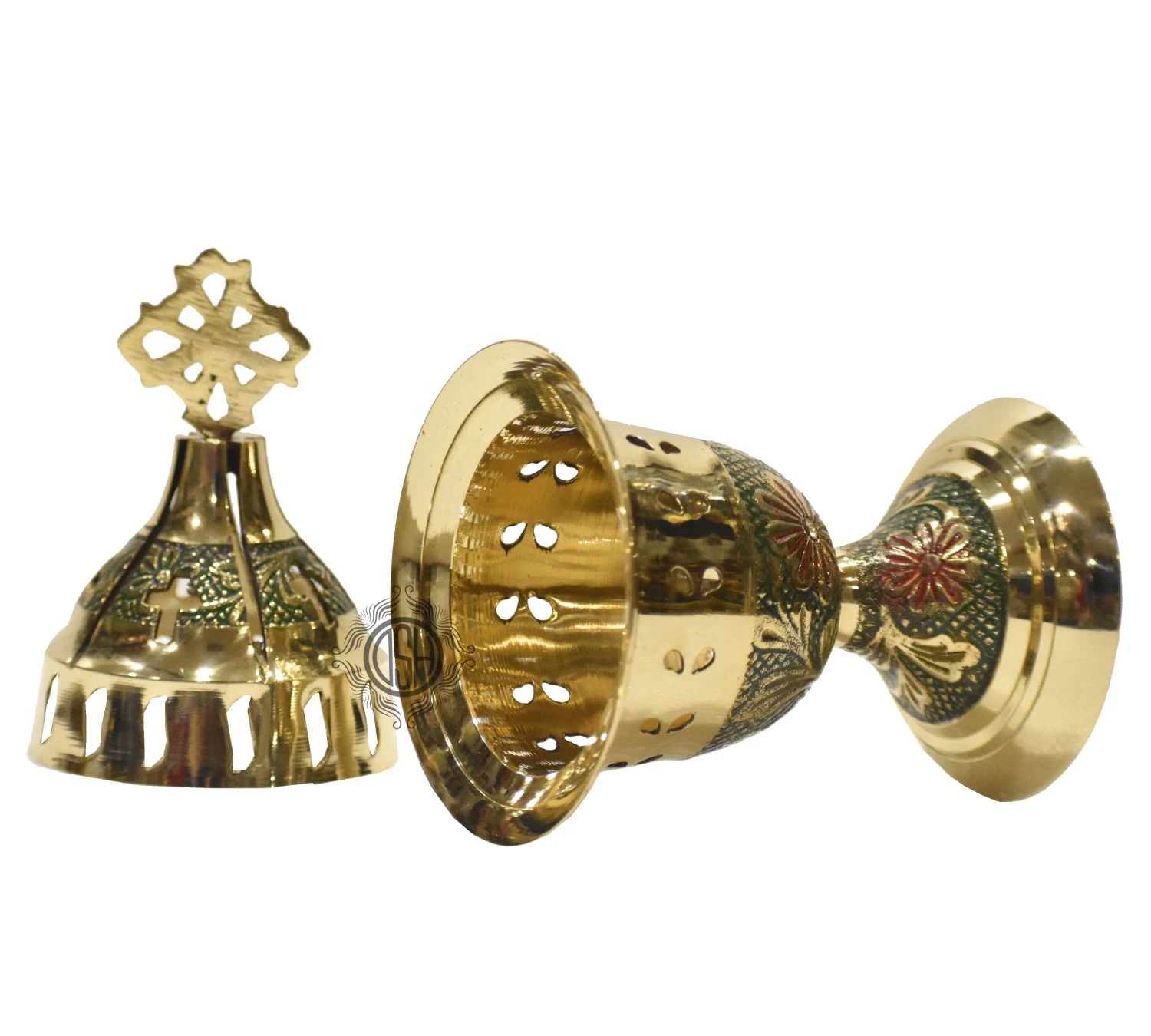Engraved Design Brass Handmade Incense Burner Oil Lamp Bakhor Daan For Home Temple Office Used.