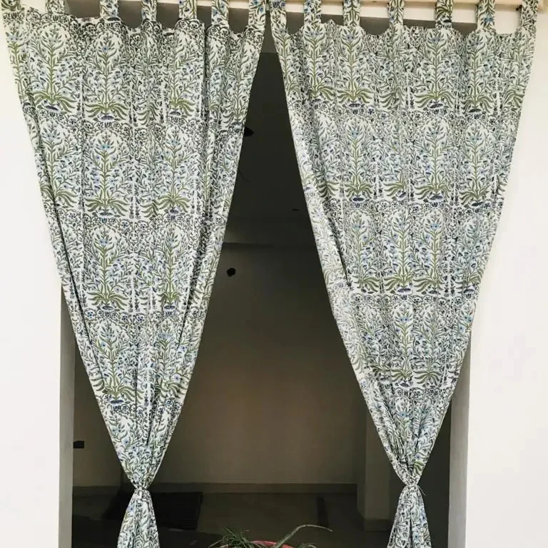 Cotton Curtain Set for Window & Door Hand Block Printed Wooden Block Printed Curtain Set Indian Cotton Curtain Set