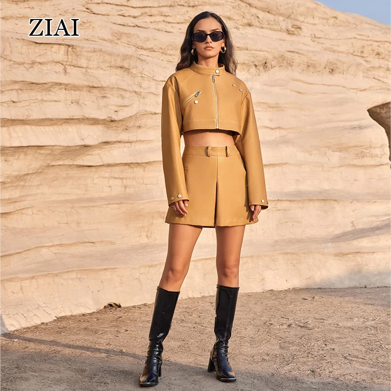 2024 Spring Summer Original Design Motorcycle Leather Coat Leather Skirt Retro PU Leather Coat Set ladies winter jackets