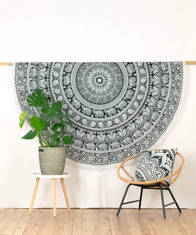 Handmade Indian hippie Bohemian Psychedelic Elephant Mandala Wall hanging College Dorm Beach Throws Table Cloth Bedding Tapestry